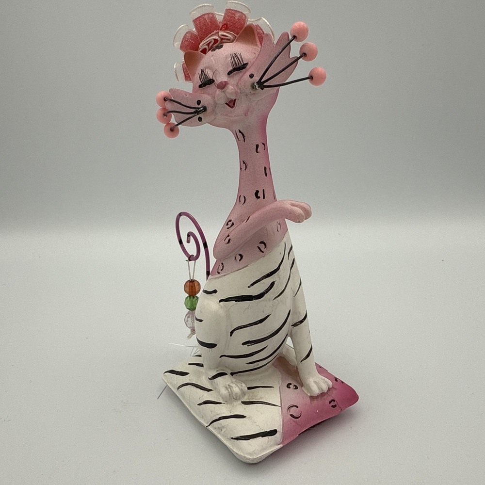 Vintage Whimsical Resin Orange Striped Cat Figurine Sitting on Pillow 6.25", U